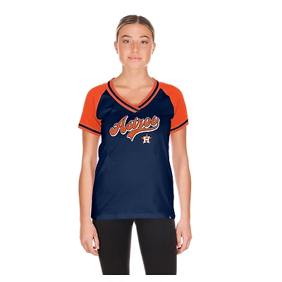 T-shirt à col en V New Era bleu marine pour femme, Houston Astros, jour de match