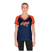 T-shirt à col en V New Era bleu marine pour femme, Houston Astros, jour de match
