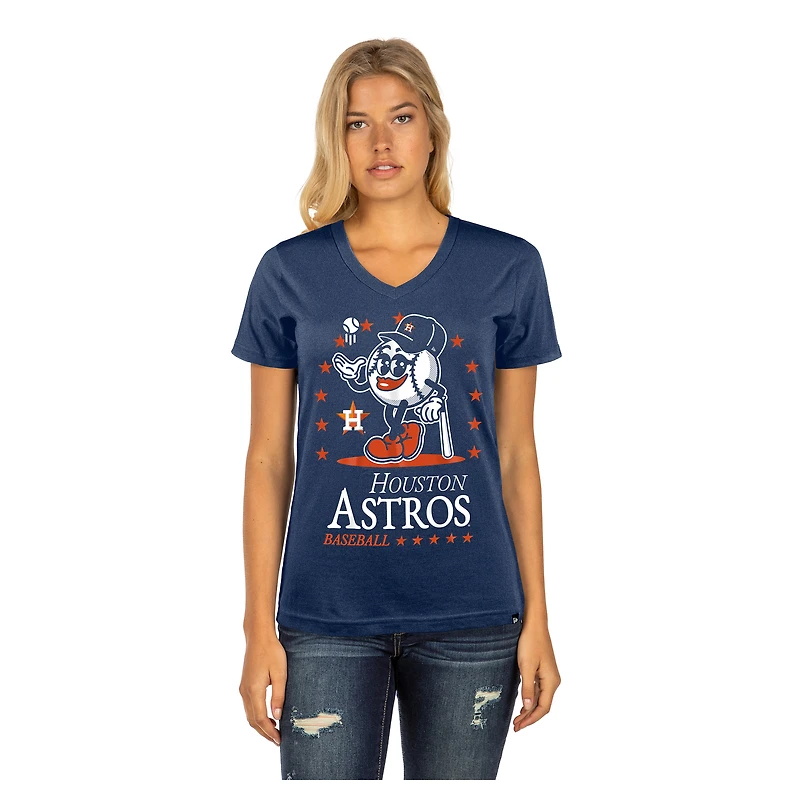 Women's New Era Navy Houston Astros Little Miss 2 V-Neck T-Shirt