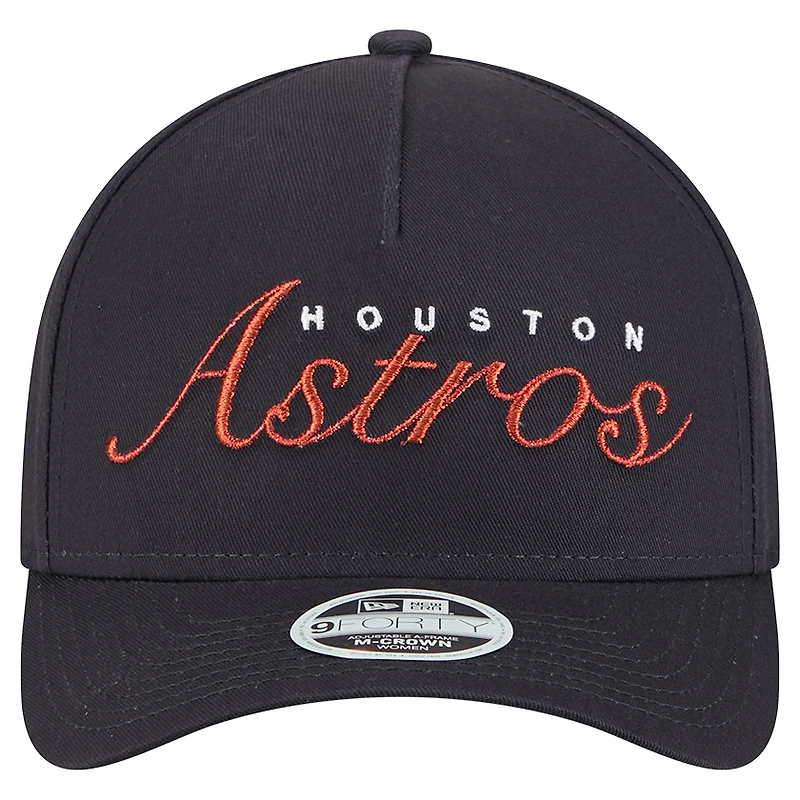 Casquette ajustable New Era bleu marine Houston Astros Metallic A-Frame 9FORTY pour femme