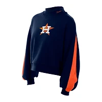 Women's New Era  Navy Houston Astros Mock Neck Balloon Sleeve Sweatshirt