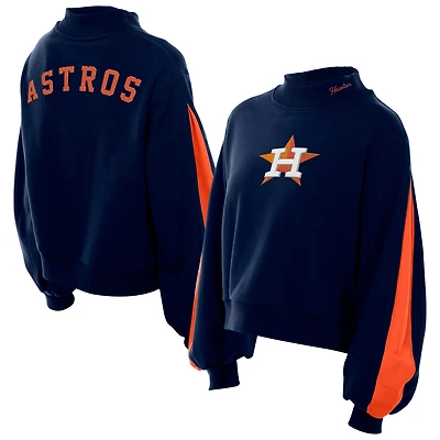 Women's New Era  Navy Houston Astros Mock Neck Balloon Sleeve Sweatshirt