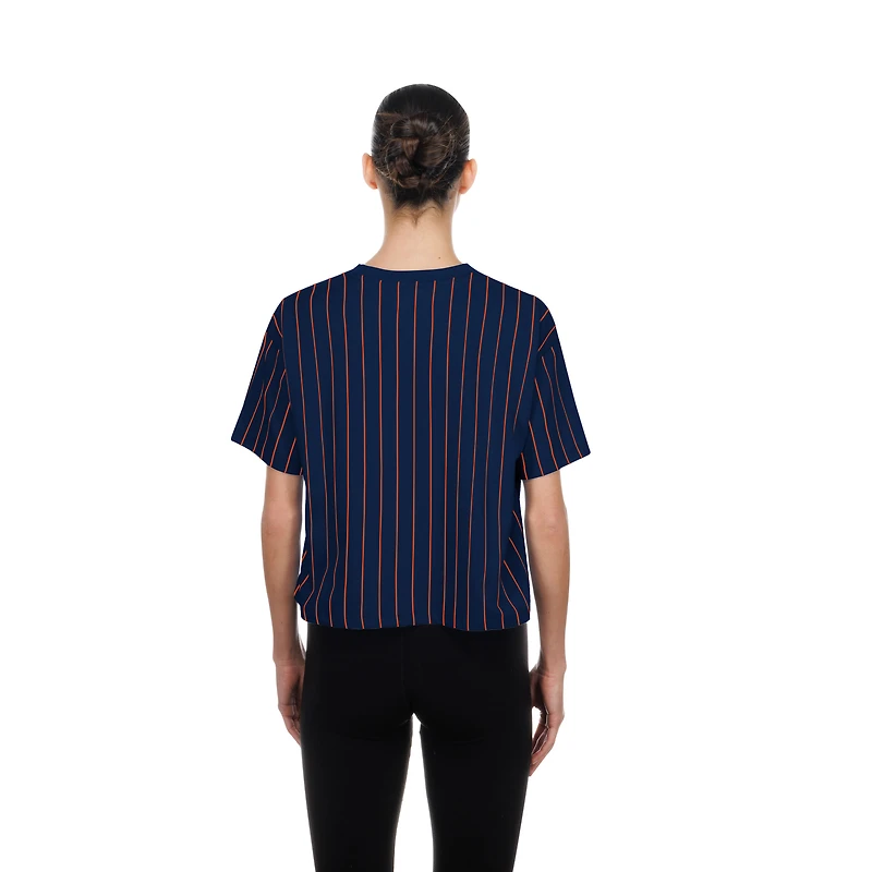 Women's New Era  Navy Houston Astros Throwback Meshback Pinstripe Boxy T-Shirt