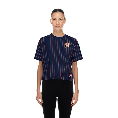 Women's New Era  Navy Houston Astros Throwback Meshback Pinstripe Boxy T-Shirt