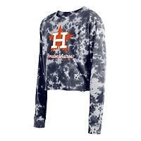 Women's New Era Navy Houston Astros Tie-Dye Cropped Long Sleeve T-Shirt