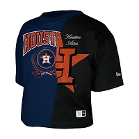 Women's New Era Navy Houston Astros Upcycled Colorblocked Boxy Cropped T-Shirt