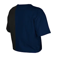 Women's New Era Navy Houston Astros Upcycled Colorblocked Boxy Cropped T-Shirt