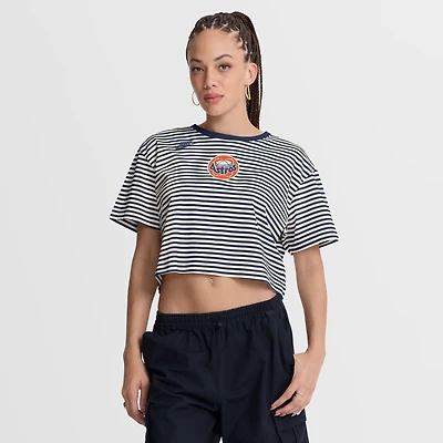 T-shirt court rayé Nike pour femme, bleu marine/crème, collection Houston Astros Cooperstown