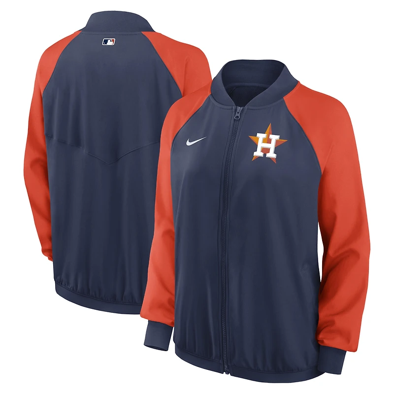 Veste de sport raglan zippée intégrale Nike Houston Astros Authentic Collection pour femme, bleu marine