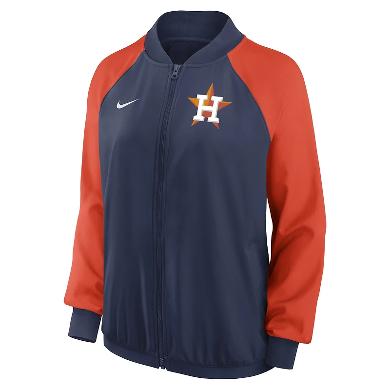 Veste de sport raglan zippée intégrale Nike Houston Astros Authentic Collection pour femme, bleu marine