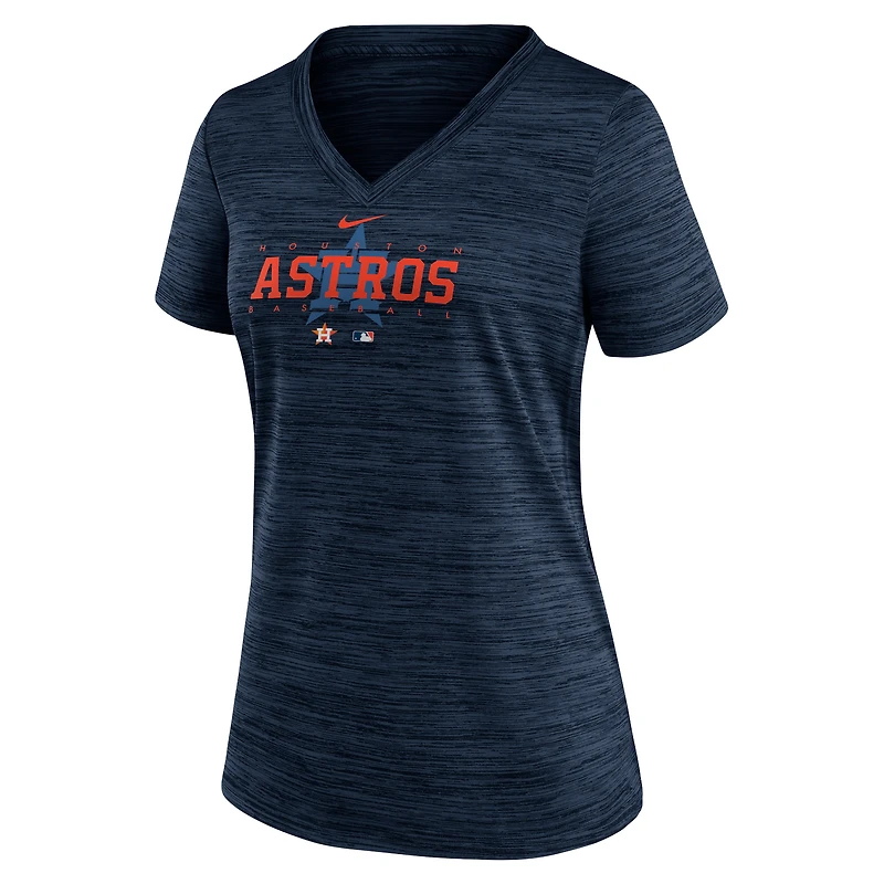 T-shirt de performance d'entraînement Nike Velocity pour femme, bleu marine, collection authentique Houston Astros, col en V
