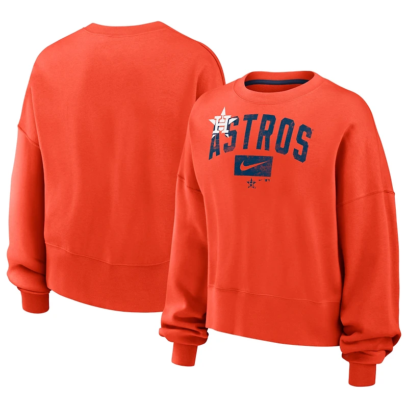 Women's Nike Orange Houston Astros Oversized Cropped Pullover Sweatshirt