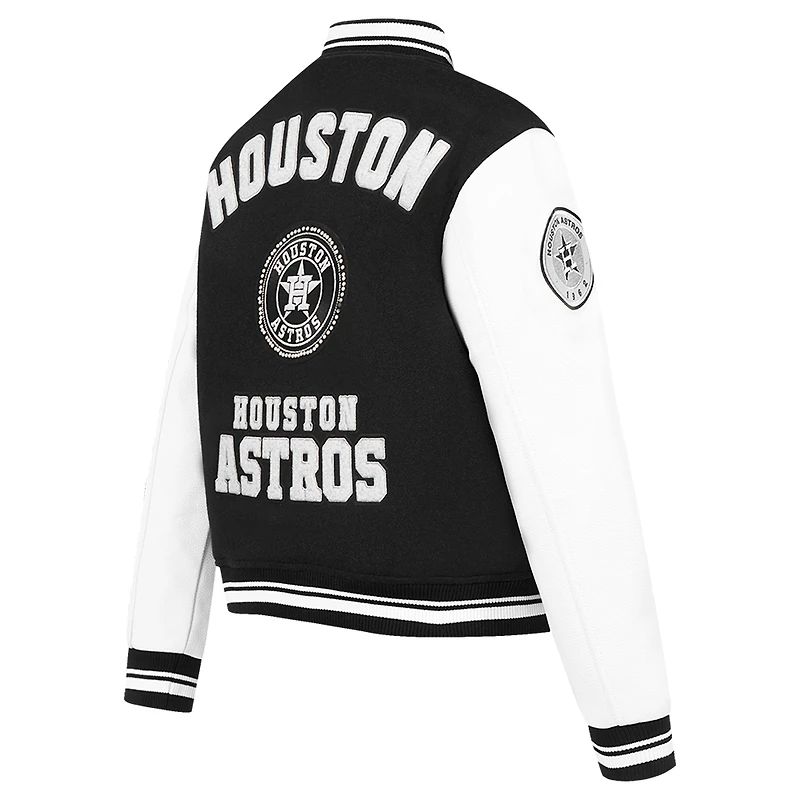 Women's Pro Standard Black Houston Astros Pearls Rib Wool Full-Zip Varsity Jacket