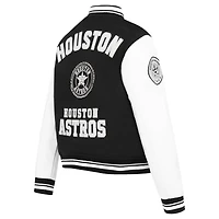 Women's Pro Standard Black Houston Astros Pearls Rib Wool Full-Zip Varsity Jacket