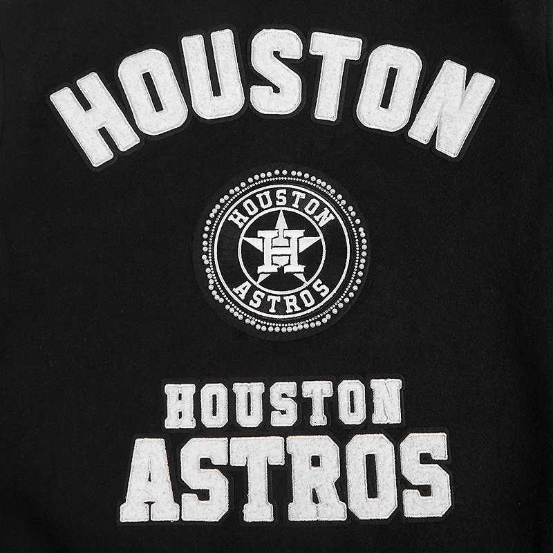 Women's Pro Standard Black Houston Astros Pearls Rib Wool Full-Zip Varsity Jacket