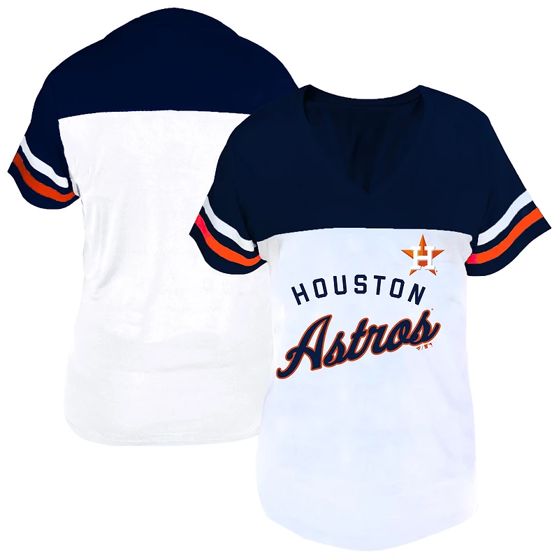 Profil femme T-shirt à col en V deux bandes blanc/marine Houston Astros grande taille