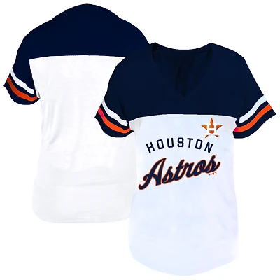 Profil femme T-shirt à col en V deux bandes blanc/marine Houston Astros grande taille
