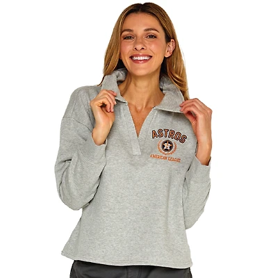 Women's Soft as a Grape Heather Gray Houston Astros Collared Boxy V-Neck Pullover Sweatshirt