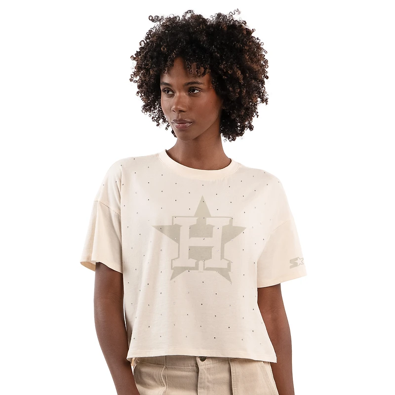 Women's Starter Cream Houston Astros Rhinestone Sprinkle Boxy Cropped T-Shirt