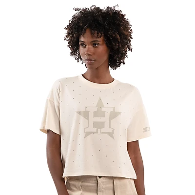 Women's Starter Cream Houston Astros Rhinestone Sprinkle Boxy Cropped T-Shirt