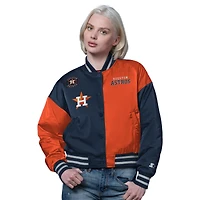 Women's Starter Navy/Orange Houston Astros Offside Cropped Full-Snap Varsity Jacket