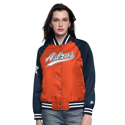 Veste universitaire à boutons-pression Home Run des Astros de Houston pour femme, orange/bleu marine