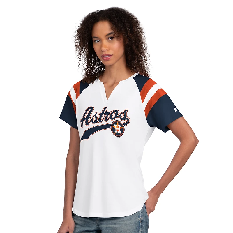 T-shirt raglan à col cranté Starter blanc pour femme, Houston Astros Game On