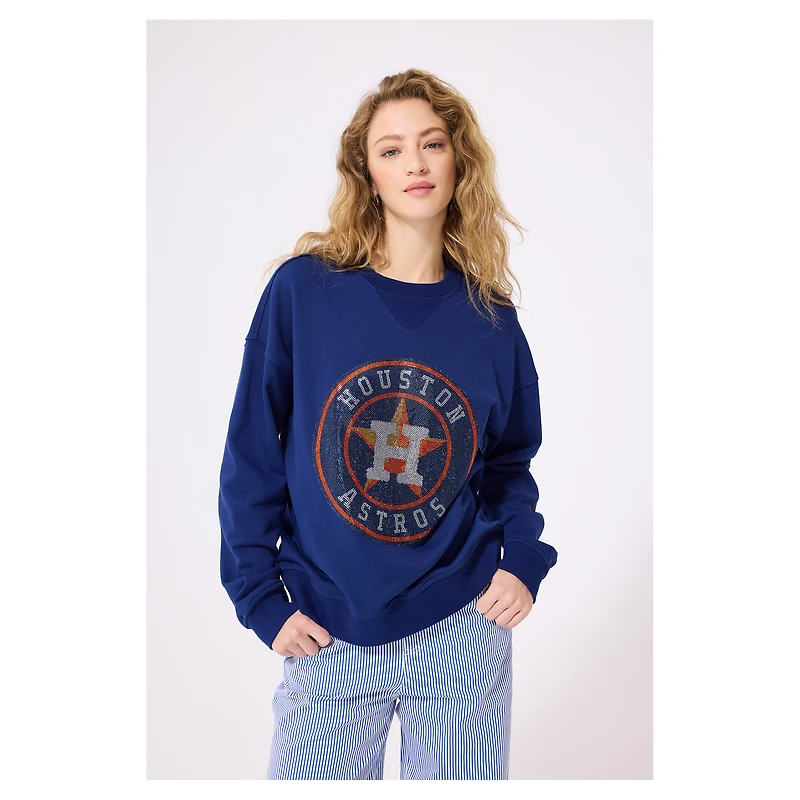 Women's Terez Navy Houston Astros Oversized Gemstone Logo Sweatshirt