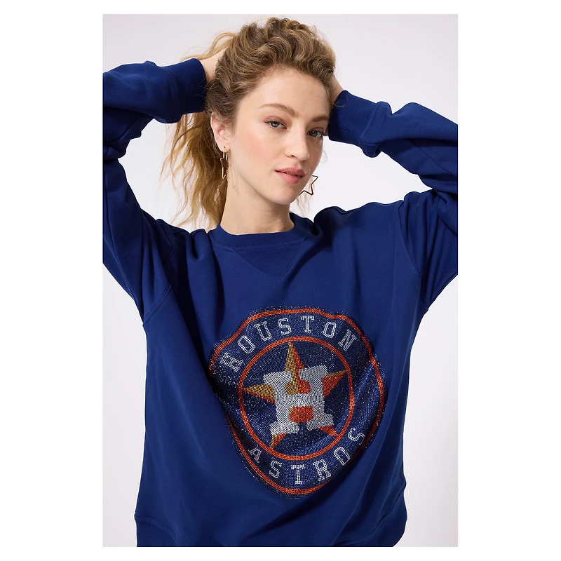 Women's Terez Navy Houston Astros Oversized Gemstone Logo Sweatshirt