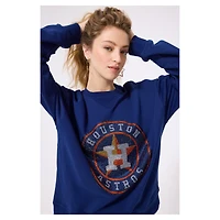 Women's Terez Navy Houston Astros Oversized Gemstone Logo Sweatshirt