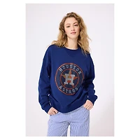 Women's Terez Navy Houston Astros Oversized Gemstone Logo Sweatshirt