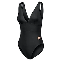 Women's Tommy Bahama Black Houston Astros Palm Modern V-Neck One-Piece Swimsuit