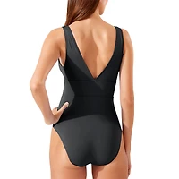 Women's Tommy Bahama Black Houston Astros Palm Modern V-Neck One-Piece Swimsuit