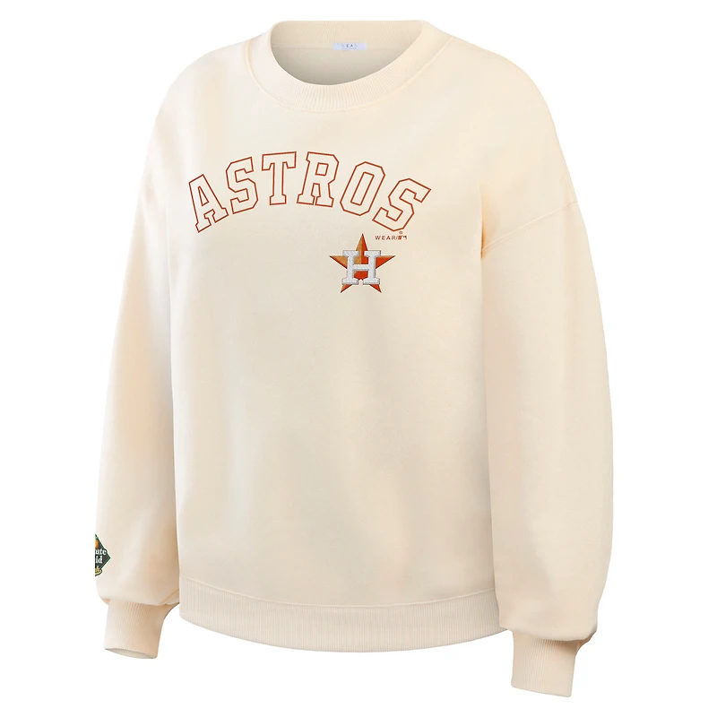 Women's WEAR by Erin Andrews Cream Houston Astros Heavyweight Crew Neck Sweatshirt