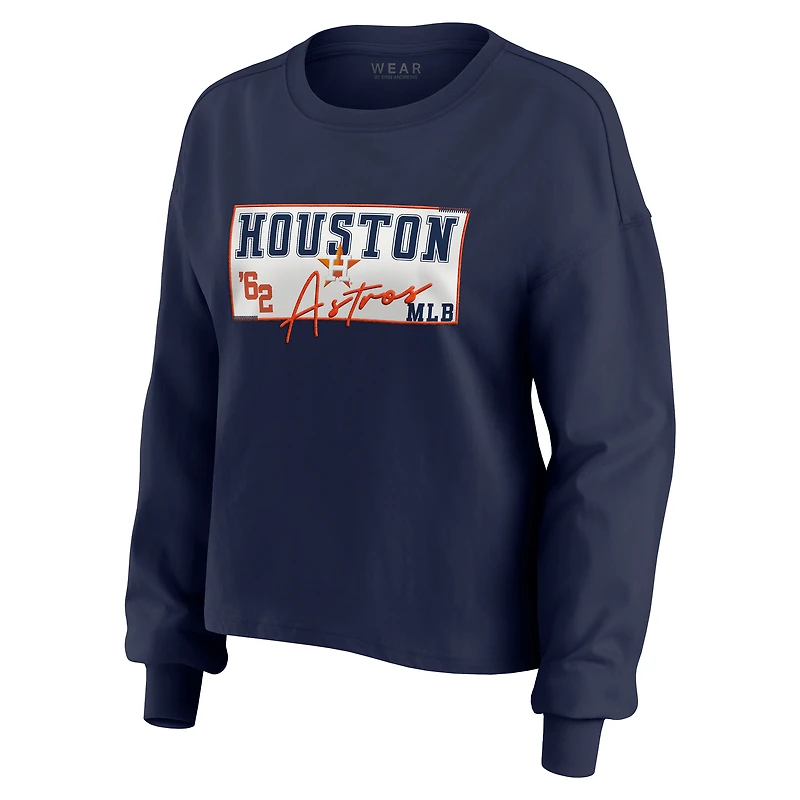 Women's WEAR by Erin Andrews Navy Houston Astros Heavy Rugby Jersey Cropped Long Sleeve T-Shirt & Shorts Lounge Set
