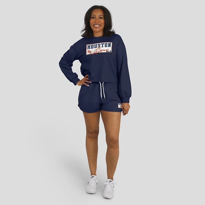 Women's WEAR by Erin Andrews Navy Houston Astros Heavy Rugby Jersey Cropped Long Sleeve T-Shirt & Shorts Lounge Set