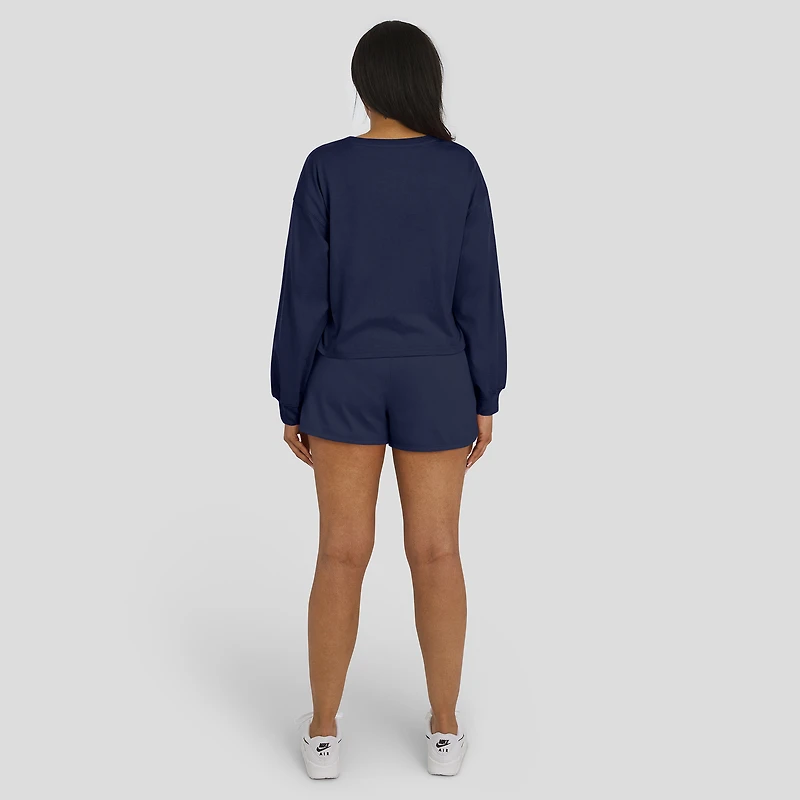 Women's WEAR by Erin Andrews Navy Houston Astros Heavy Rugby Jersey Cropped Long Sleeve T-Shirt & Shorts Lounge Set