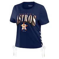 T-shirt court à lacets sur le côté WEAR by Erin Andrews pour femmes, bleu marine, Houston Astros