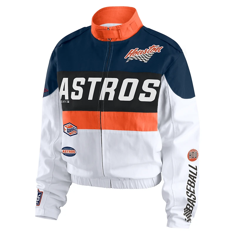 Veste zippée orange/blanche Houston Astros Racing pour femme WEAR by Erin Andrews