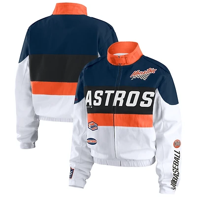 Veste zippée orange/blanche Houston Astros Racing pour femme WEAR by Erin Andrews