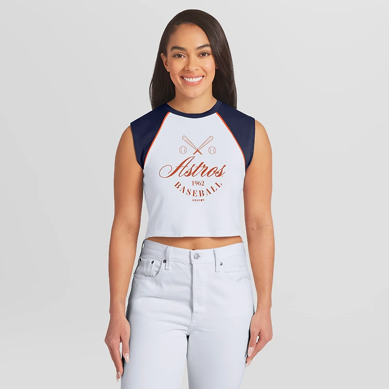 Women's WEAR by Erin Andrews White Houston Astros Cooperstown Cropped Raglan Tank Top