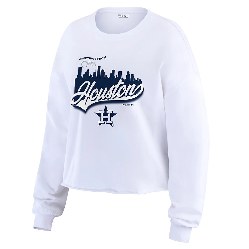 T-shirt à manches longues pour femme WEAR by Erin Andrews, motif carte postale nationale des Astros de Houston, blanc