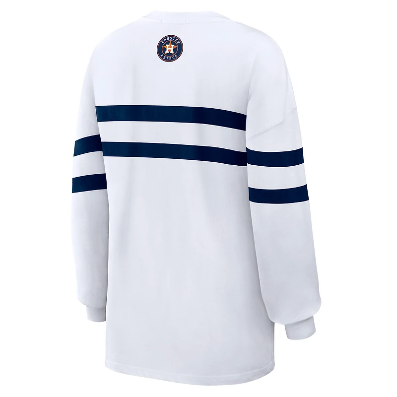 Women's WEAR by Erin Andrews  White Houston Astros Oversized Long Sleeve Striped T-Shirt
