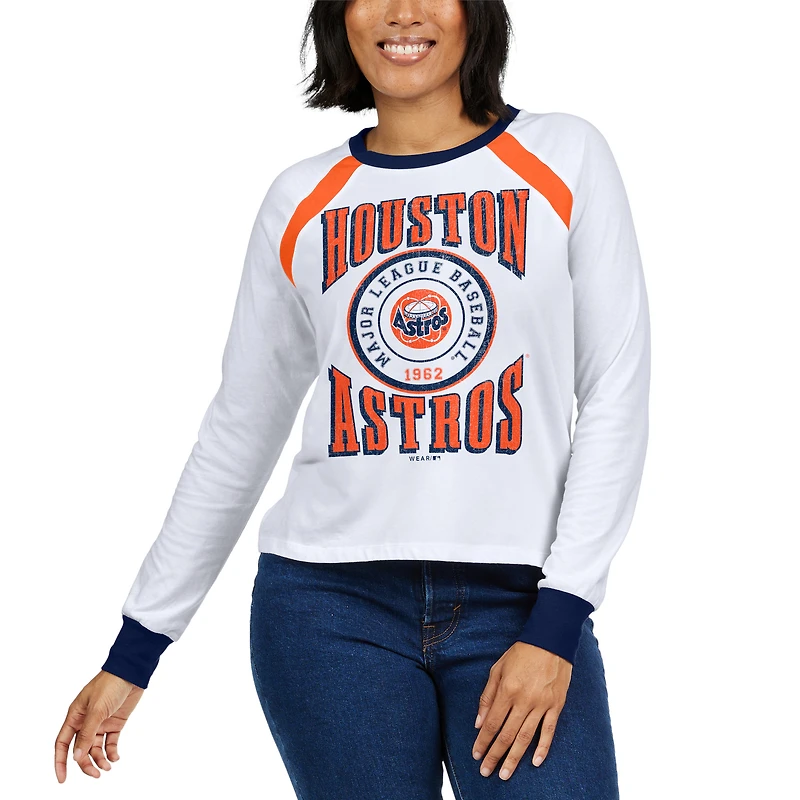 T-shirt blanc à manches longues raglan WEAR by Erin Andrews des Astros de Houston pour femmes