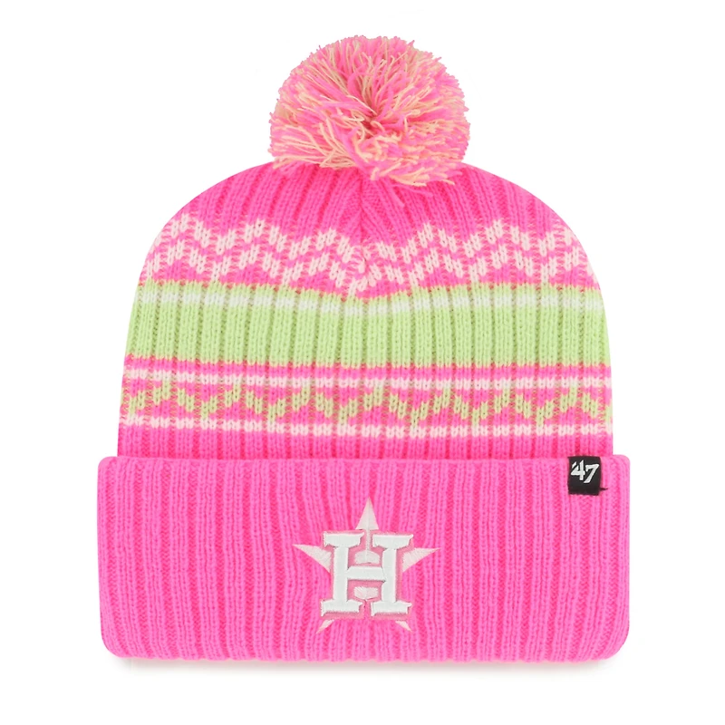 Youth '47 Pink Houston Astros Polar Vortex Cuffed Knit Hat with Pom