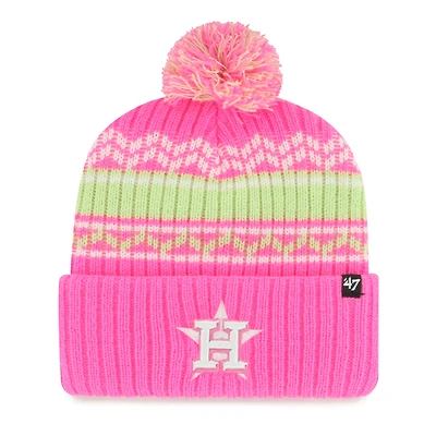 Bonnet en tricot à revers Polar Vortex rose pour jeunes '47 des Houston Astros avec pompon