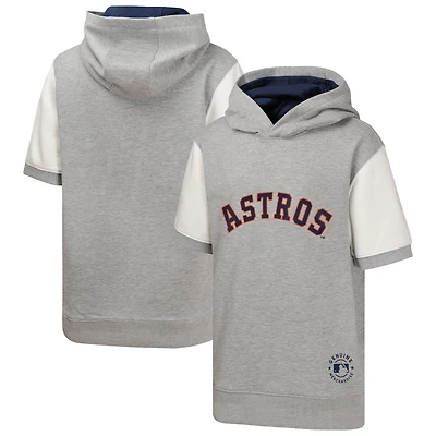 Youth Heather Gray Houston Astros Line Up Short Sleeve Pullover Hoodie