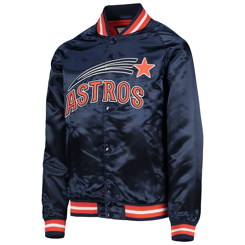 Youth Mitchell & Ness Navy Houston Astros Cooperstown Collection Raglan Satin Full-Snap Jacket