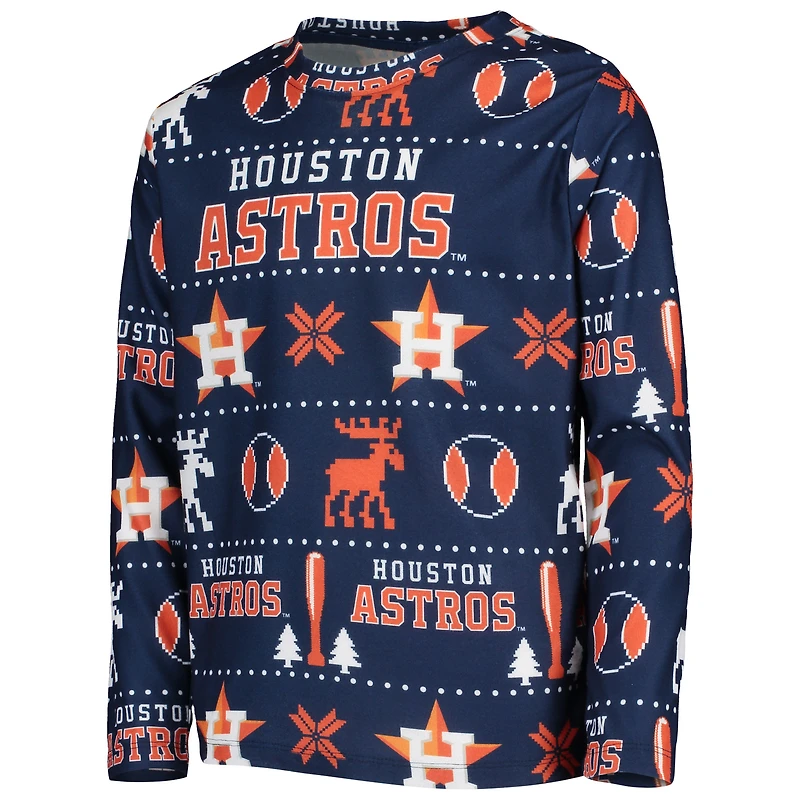 Youth Navy Houston Astros Allover Print Long Sleeve T-Shirt & Pants Sleep Set