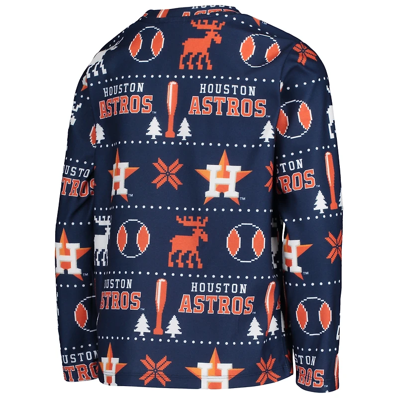 Youth Navy Houston Astros Allover Print Long Sleeve T-Shirt & Pants Sleep Set